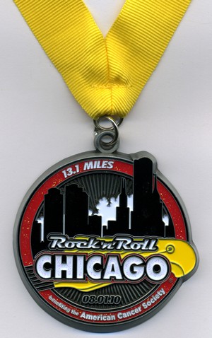 The Chicago Rock 'n'  Roll Half Marathon finishers medal.